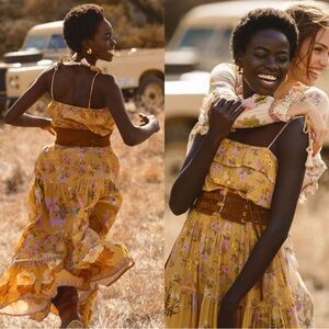 Spell & The Gypsy Collective Floral Maxi Dress Size L Mustard Boho